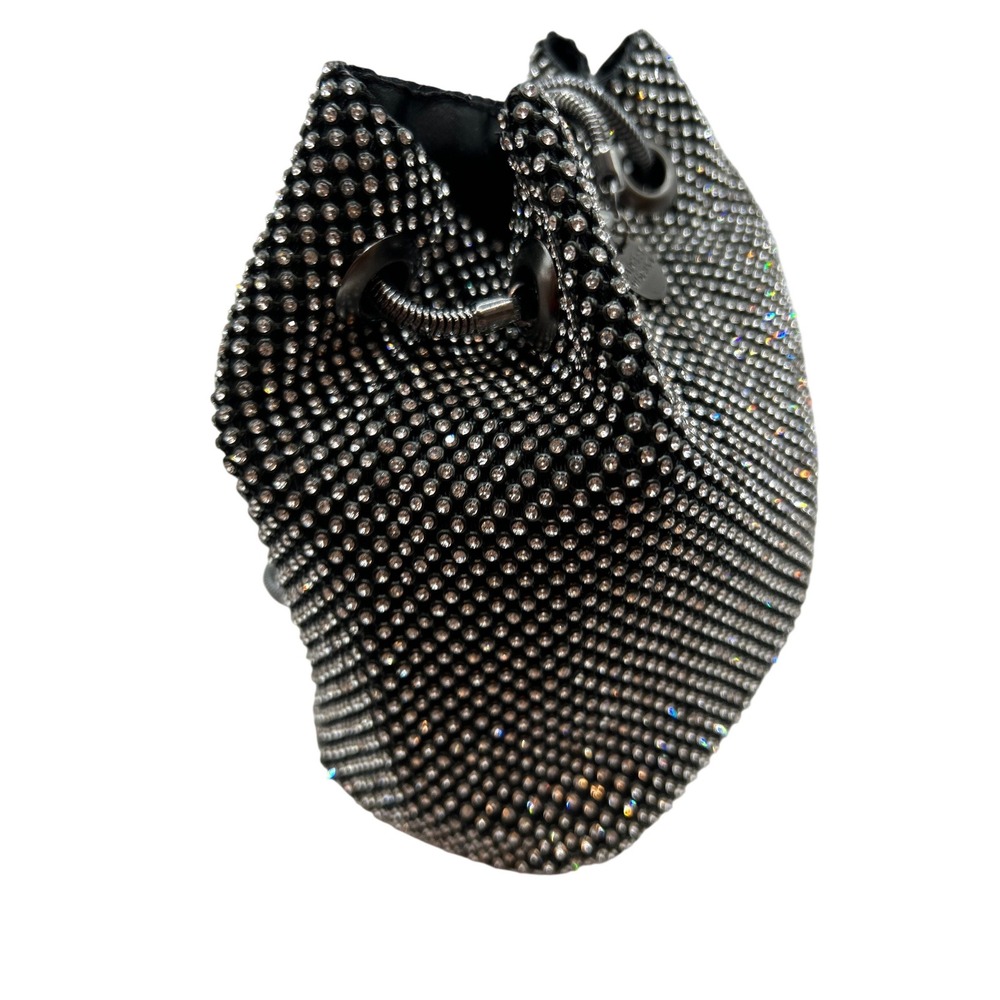 Badgley‎ Mischka Rhinestone Bucket Bag Silver Crystal Drawstring Evening Purse - Picture 5 of 9